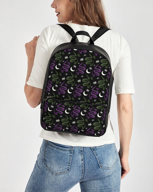 Serpent Moon Berry Green Faux Leather Backpack