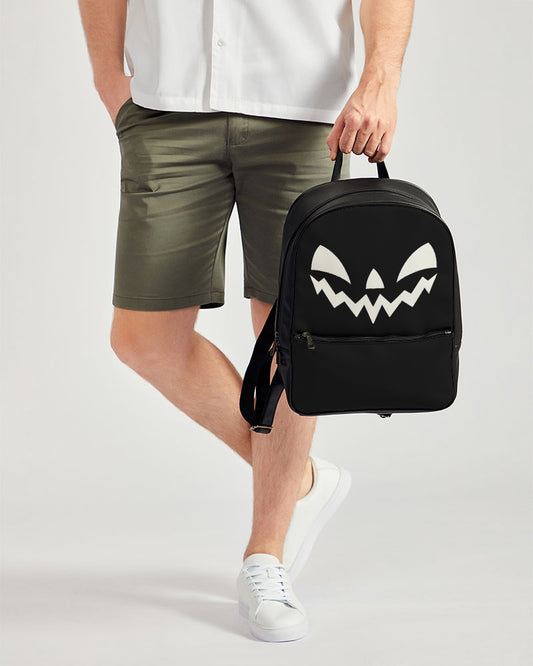 Happy Jack-O-Lantern Face Black and White Classic Faux Leather Backpack