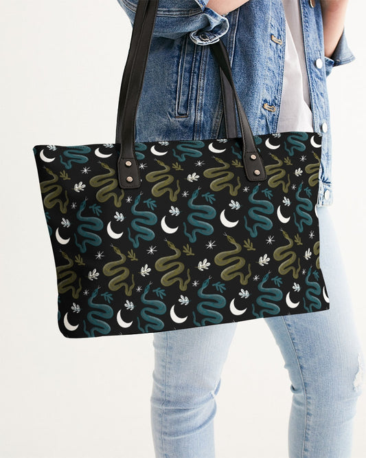 Serpent Moon Teal Moss Faux Leather Tote Bag