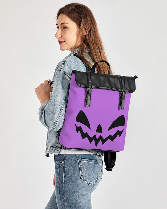 Happy Jack-O-Lantern Face Orchid Purple Black Casual Flap Backpack