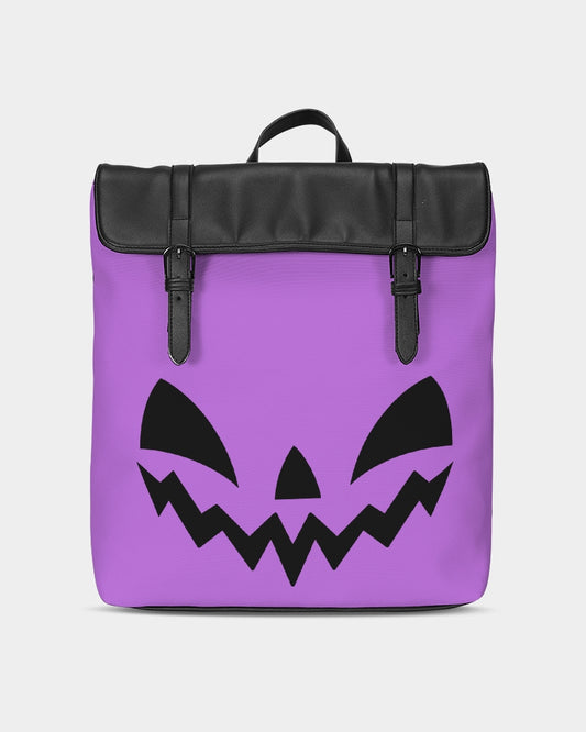 Happy Jack-O-Lantern Face Orchid Purple Black Casual Flap Backpack