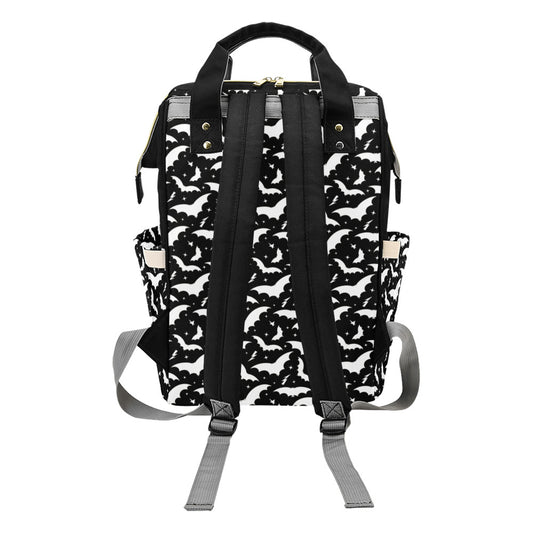 Bats and Stars Black, White Spooky Gothic Diaper Backpack Bag