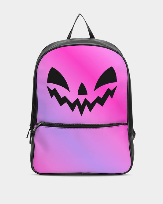 Happy Jack-O-Lantern Face Pink Purple Gradient Classic Faux Leather Backpack