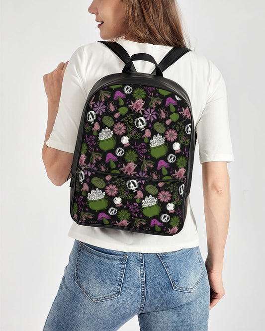 Night Magick Green Magenta Blush Faux Leather Backpack