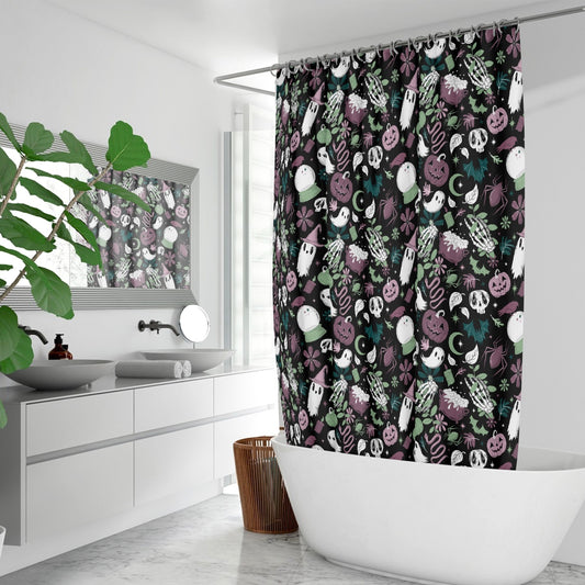 171. Haunted Hideaway Mint Mauve Quick-drying Shower Curtain