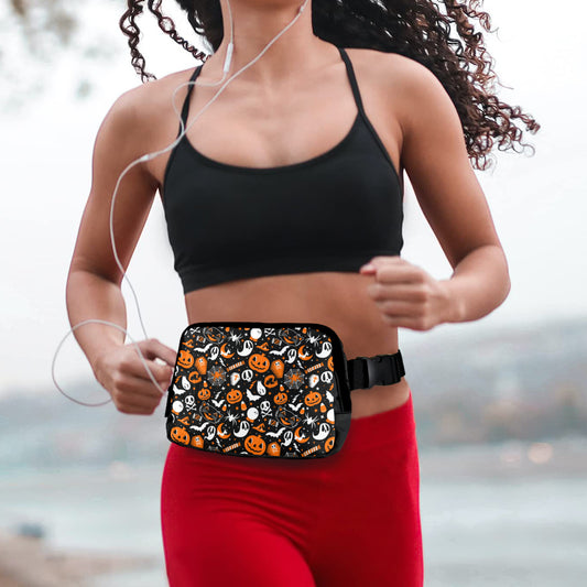 Everything Spooky 21 Black, White, Orange Crossbody Waist Fanny Pack Bag