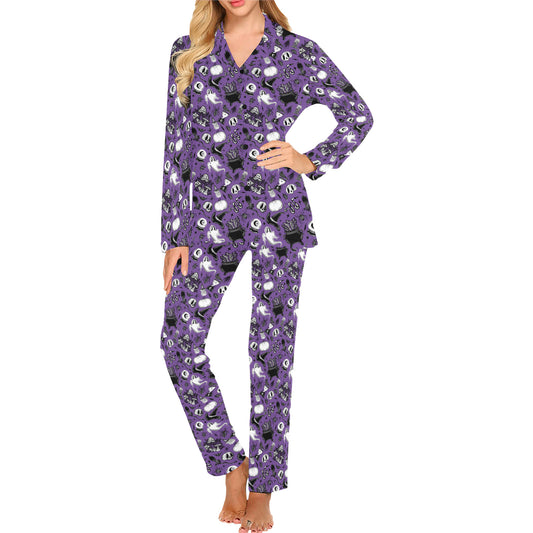 Cast a Spell Purple Mens and Womens Long Sleeve Pajama Sets No Pockets