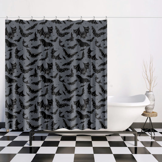 Batty Bats 2023 Gray Black Gothic Halloween Shower Curtain