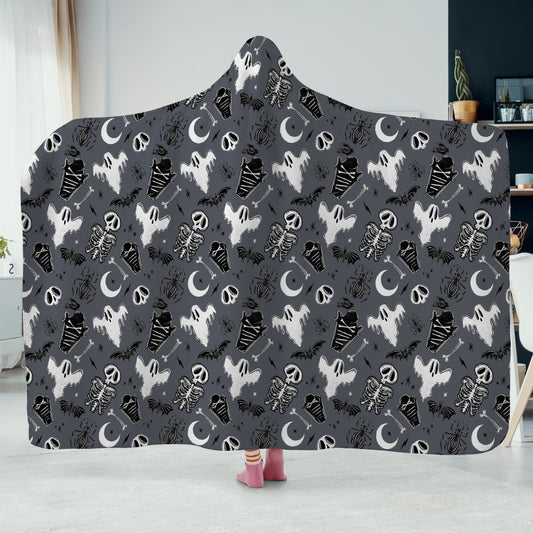 Graveyard Ghouls 2023 Black White Gray Hooded Blanket