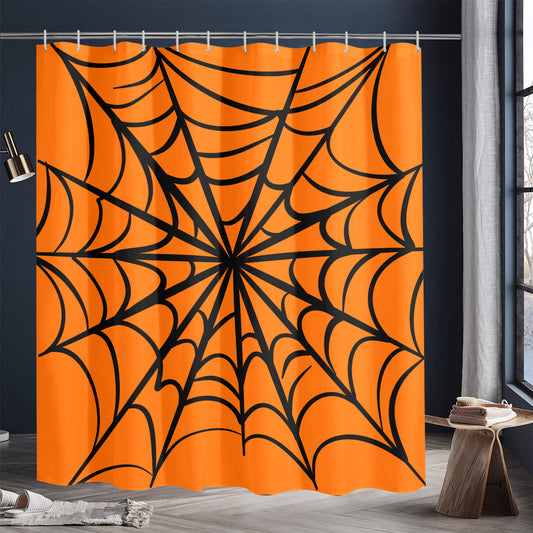 Gothic Web Orange Spooky Shower Curtain