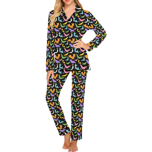 Batty Bats 22 Black Pastel Rainbow Mens and Womens Long Sleeve Pajama Sets No Pockets