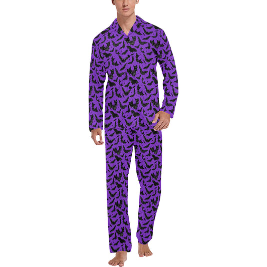 Batty Bats 22 Purple Black Mens and Womens Long Sleeve Pajama Sets No Pockets