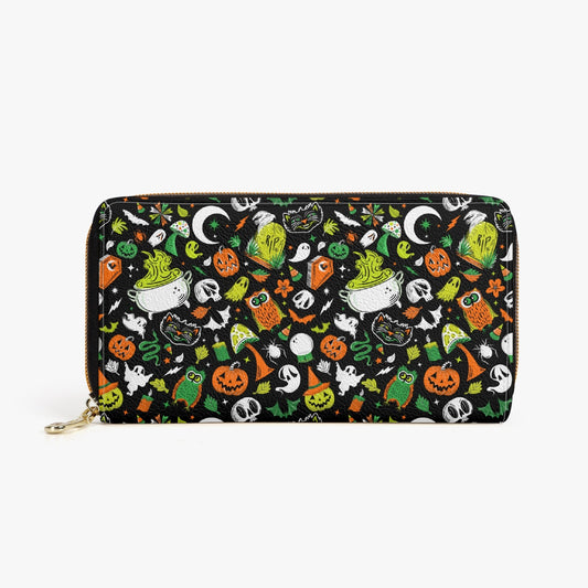 It's Spooky Season Orange, Green, Chartreuse Zipper Wallet