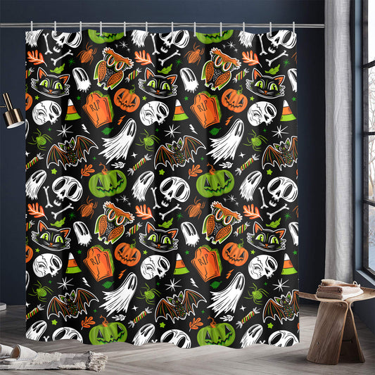 Everything Halloween 24 BWOGRN Shower Curtain