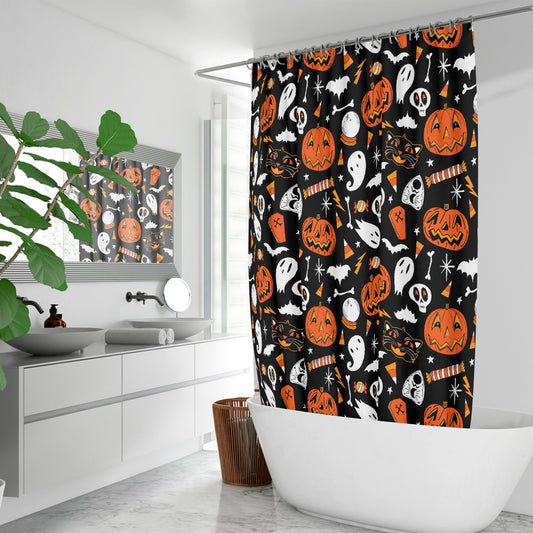 Halloween Ghouls 2020 Orange Yellow Spooky Shower Curtain