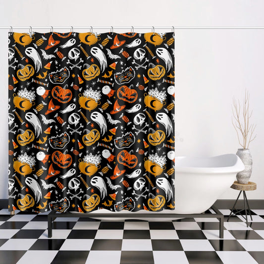 Trick or Treat 2023 Orange Gold Halloween Shower Curtain