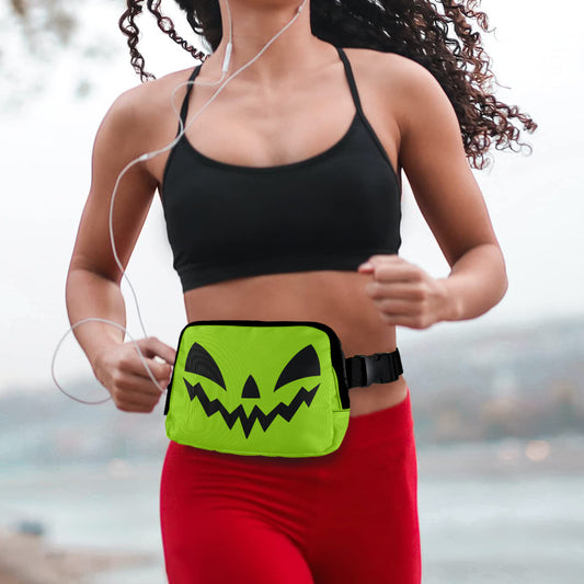 Jack-O-Lantern Pumpkin Face Green Crossbody Waist Fanny Pack Bag