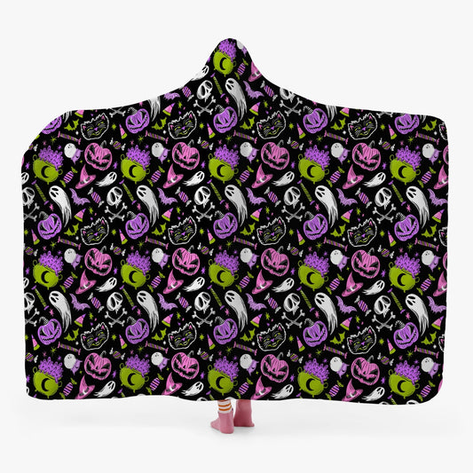 Trick or Treat 2023 Pink Orchid Chartreuse Hooded Blanket