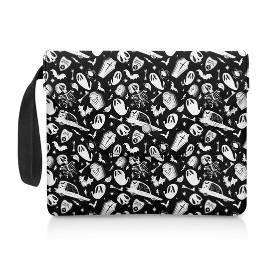 Dearly Departed 22 BW Spooky Cute Halloween Book Kindle Planner Sleeve with Strap