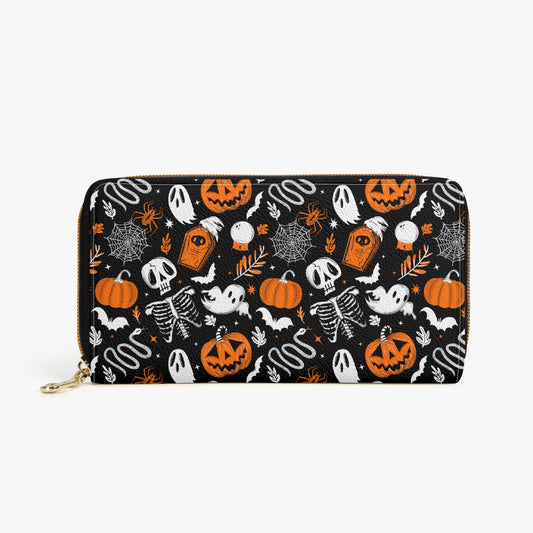 Everything Halloween 2022 Black, White, Orange Zipper Wallet