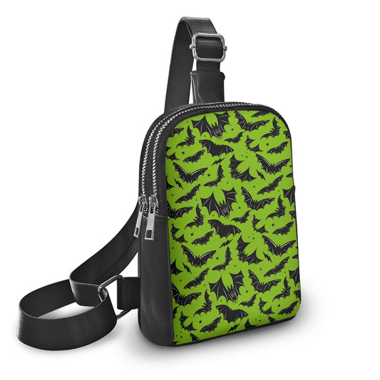 Spooky Gothic Bats Halloween Green Black Crossbody Chest Bag Purse