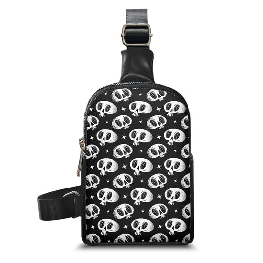 Spooky Halloween Skulls BW Crossbody Chest Bag Purse