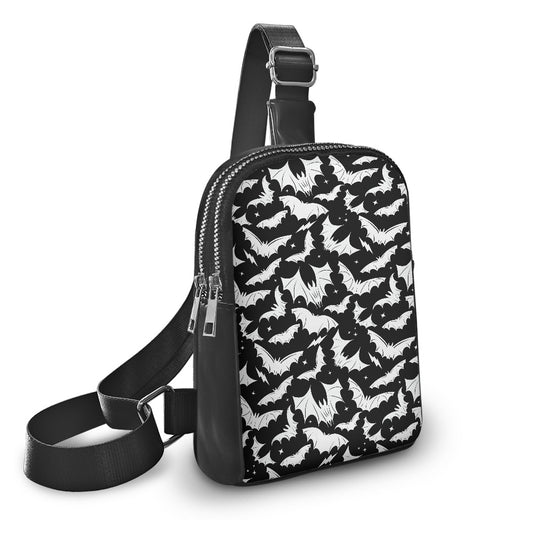 Spooky Gothic Bats Halloween BW Crossbody Chest Bag Purse