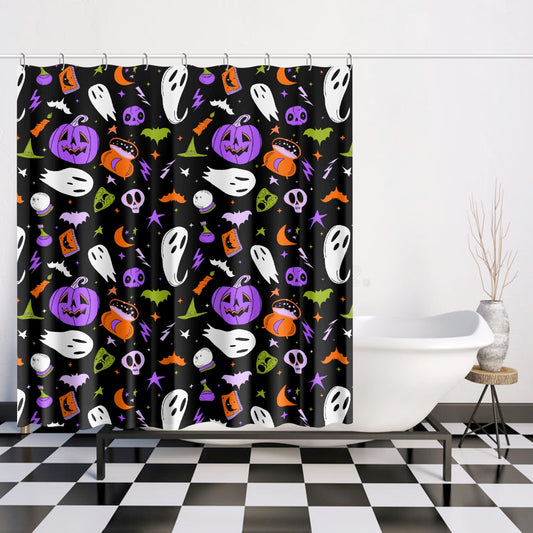 Halloween Magick 2020 Orange, Chartreuse, Orchid Halloween Shower Curtain