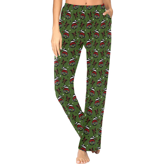 Elf Black Cats Bows Lounge/Pajama Pants with Pockets