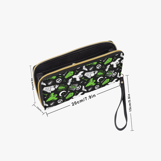 Graveyard Ghouls Black, White, Green Faux Leather Wristlet Clutch Wallet