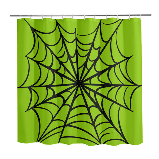 Gothic Web Green Spooky Halloween Shower Curtain