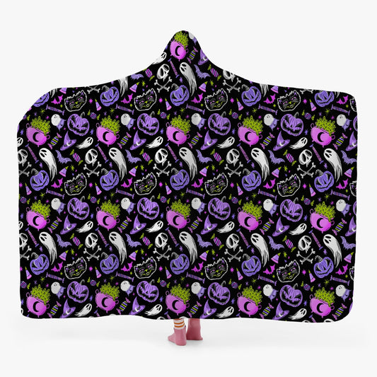 Trick or Treat 2023 Purple Orchid Chartreuse Hooded Blanket