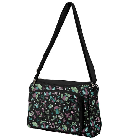 Midnight Mushrooms Mint, Mauve, Teal Double Compartment Purse