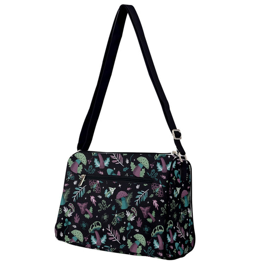 Midnight Mushrooms Mint, Mauve, Teal Double Compartment Purse