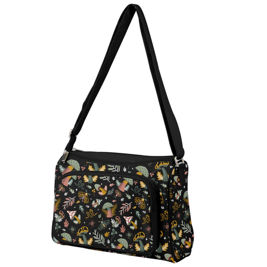 Midnight Mushrooms Fawn, Gold, Green Double Compartment Purse