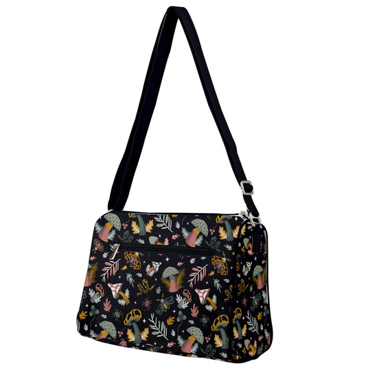 Midnight Mushrooms Fawn, Gold, Green Double Compartment Purse