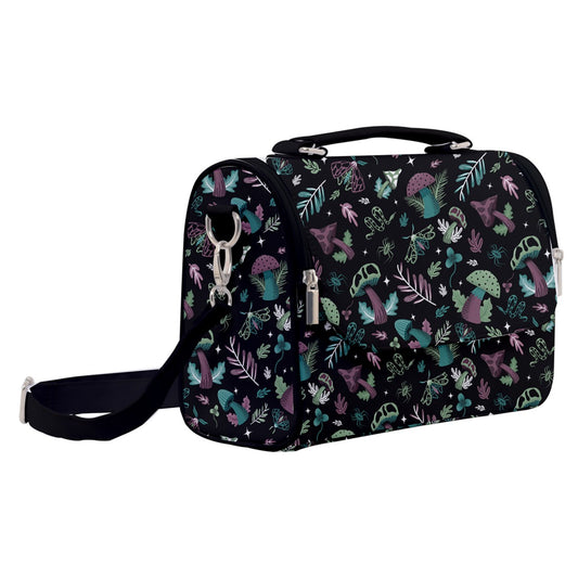 Midnight Mushrooms Turquoise, Mauve, Mint Satchel Purse