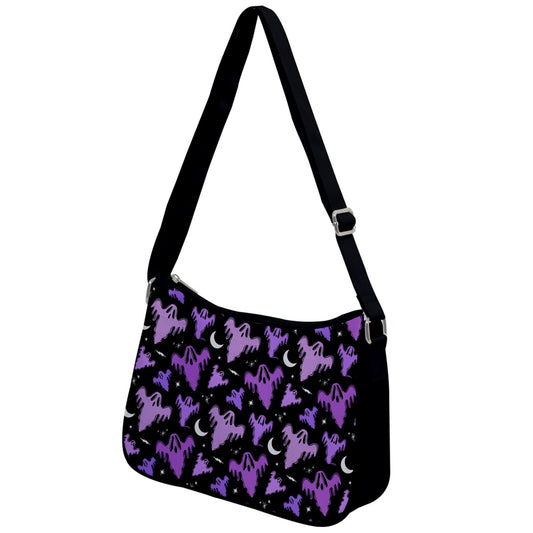 Graveyard Ghosts Black, White, Purple, Orchid Shoulder Purse