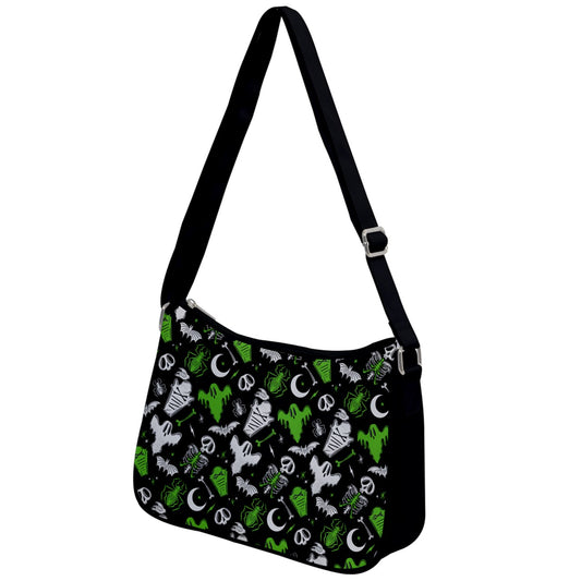 Graveyard Ghouls Black, White, Green Shoulder Purse