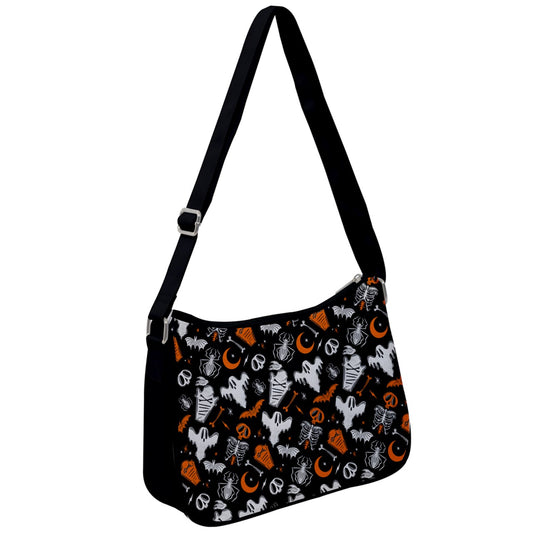 Graveyard Ghouls Black, White, Orange Shoulder Purse