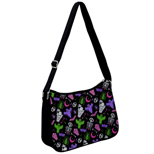 Graveyard Ghouls Black, White, Pink, Purple, Green Shoulder Purse