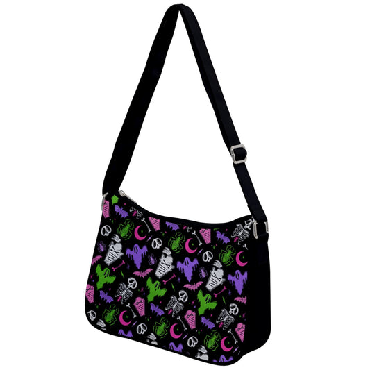 Graveyard Ghouls Black, White, Pink, Purple, Green Shoulder Purse