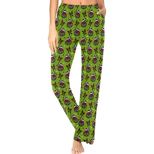 Elf Black Cat Green Red Lounge/Pajama Pants with Pockets