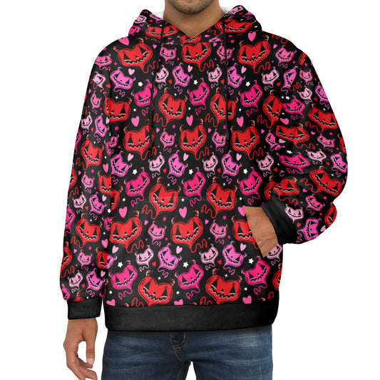 Devil Hearts Red Pink Valloween Spooky Cute Soft Fleece Hoodie Sweatshirt