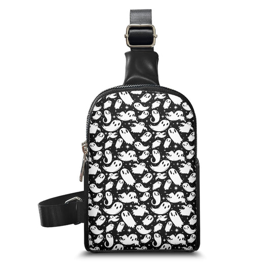 Spooky Halloween Ghosties BW Crossbody Chest Bag Purse