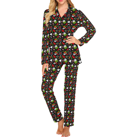 Creepmas Creeps 23 Green Red Mens and Womens Long Sleeve Pajama Sets No Pockets