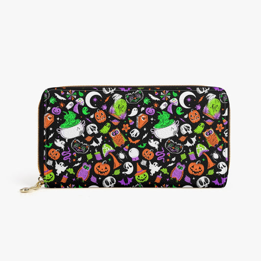 It's Spooky Season Orchid, Orange, Green, Chartreuse Zipper Wallet