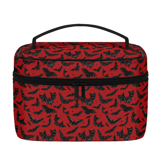 Batty Bats 2023 Gothic Red Faux Leather Cosmetic Makeup Bag