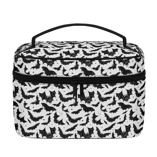 Batty Bats 2023 Gothic White with Black Faux Leather Cosmetic Makeup Bag