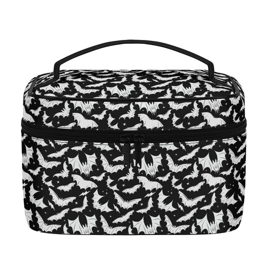 Batty Bats 2023 Gothic Black and White Faux Leather Cosmetic Makeup Bag